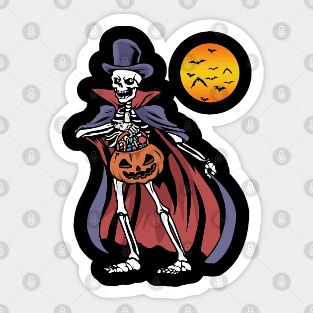 Halloween Vampire Tshirt Pumpkin Scary Costume Skeleton Vampire Sticker by PomegranatePower